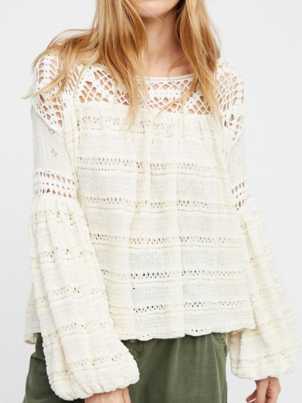 Free People Someday Ivory Knit/Crochet Sweater Sz S